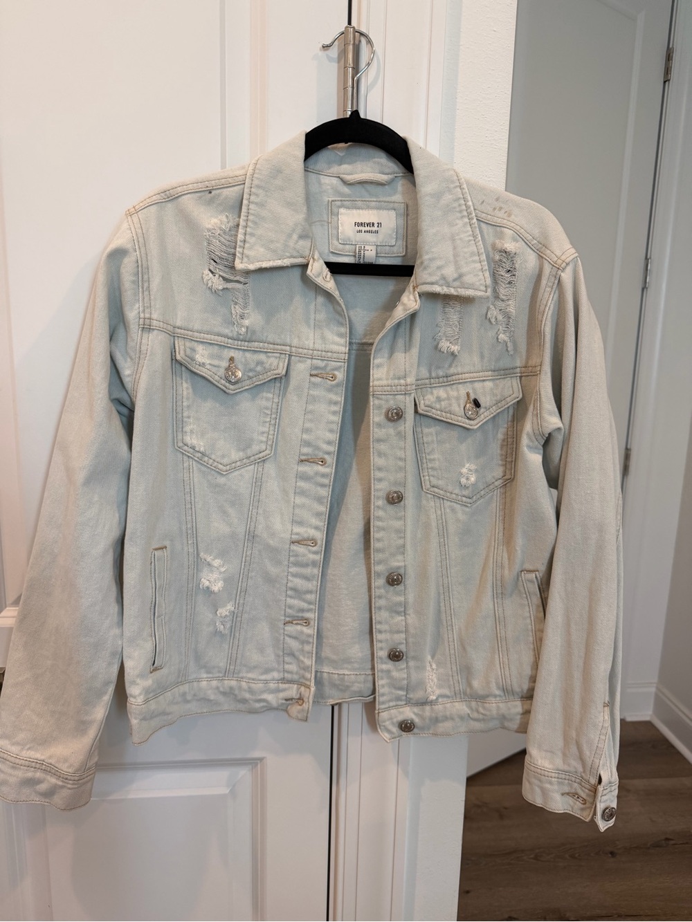 Forever 21 Light Wash Distressed Jean Jacket - Pale Blue